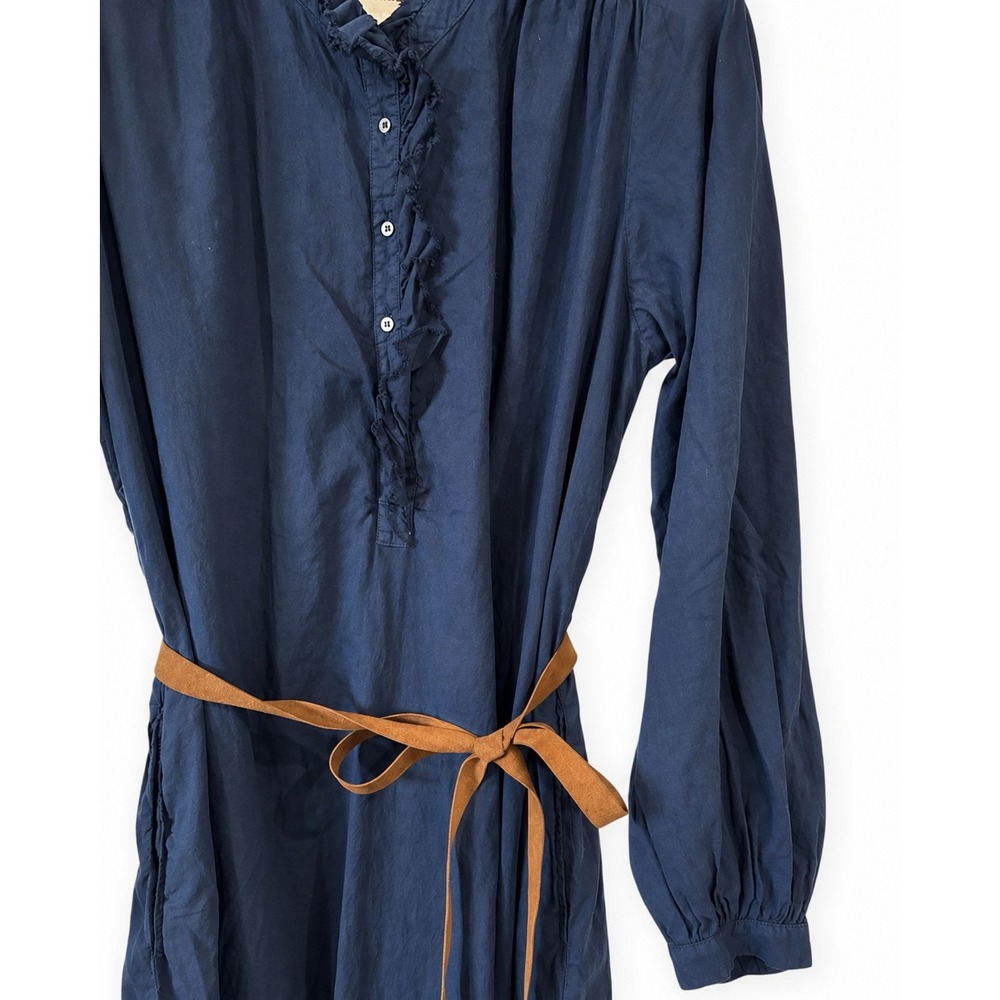 Xirena Midi Dress Wns Medium Navy Blue Excellent Cotton Ruffle Belted Long Slv - Picture 9 of 16